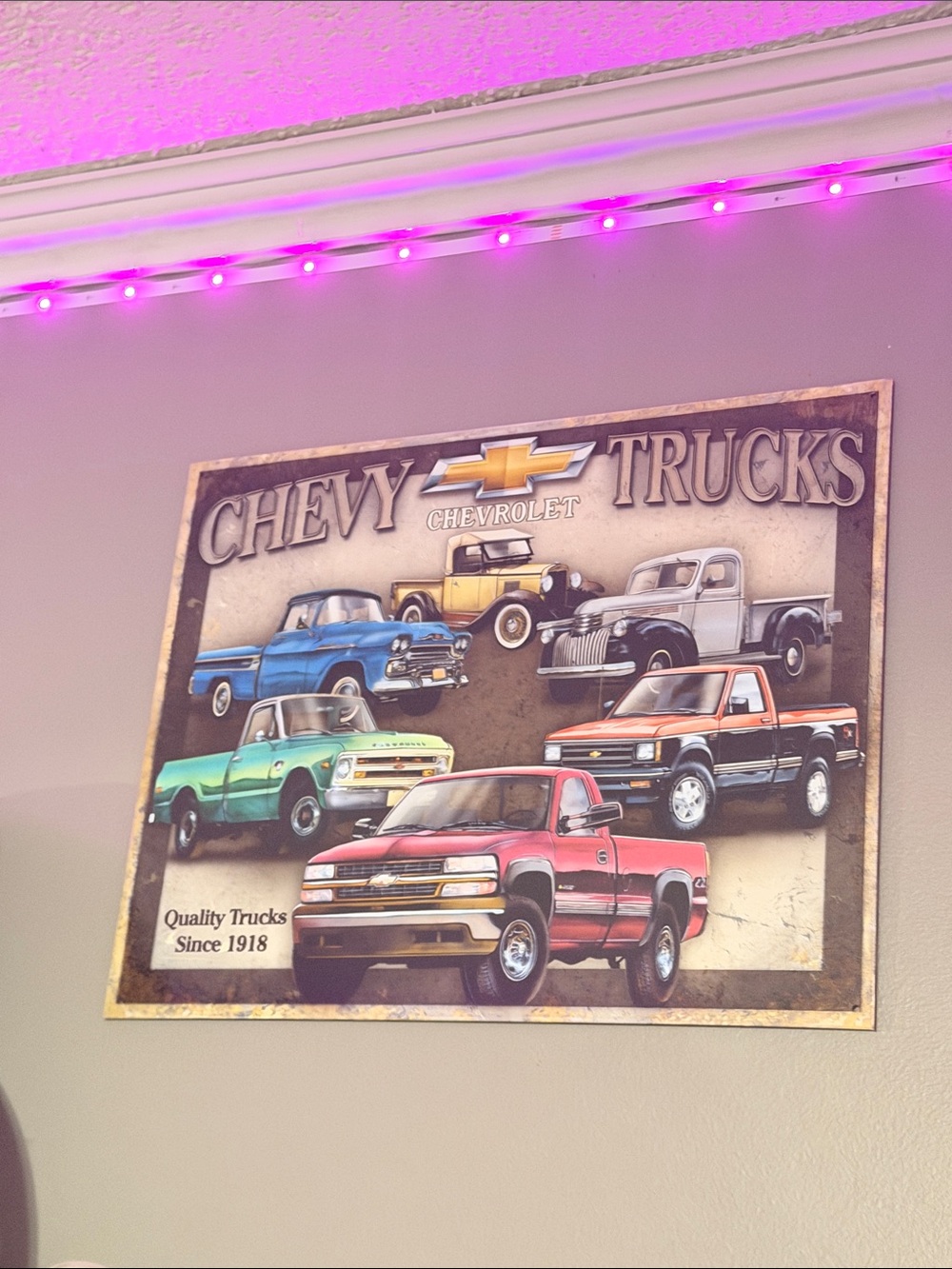 Chevy Trucks Vintage Metal Wall Sign - Red, Blue, Green